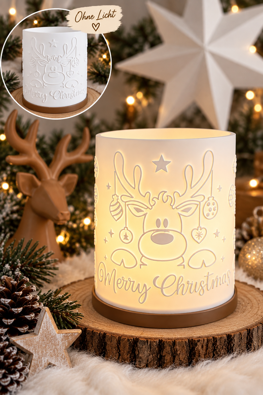 Weihnachtliches Windlicht „Rentier“ – 3D-gedruckte Weihnachtsdeko mit LED-Licht | Farbe wählbar