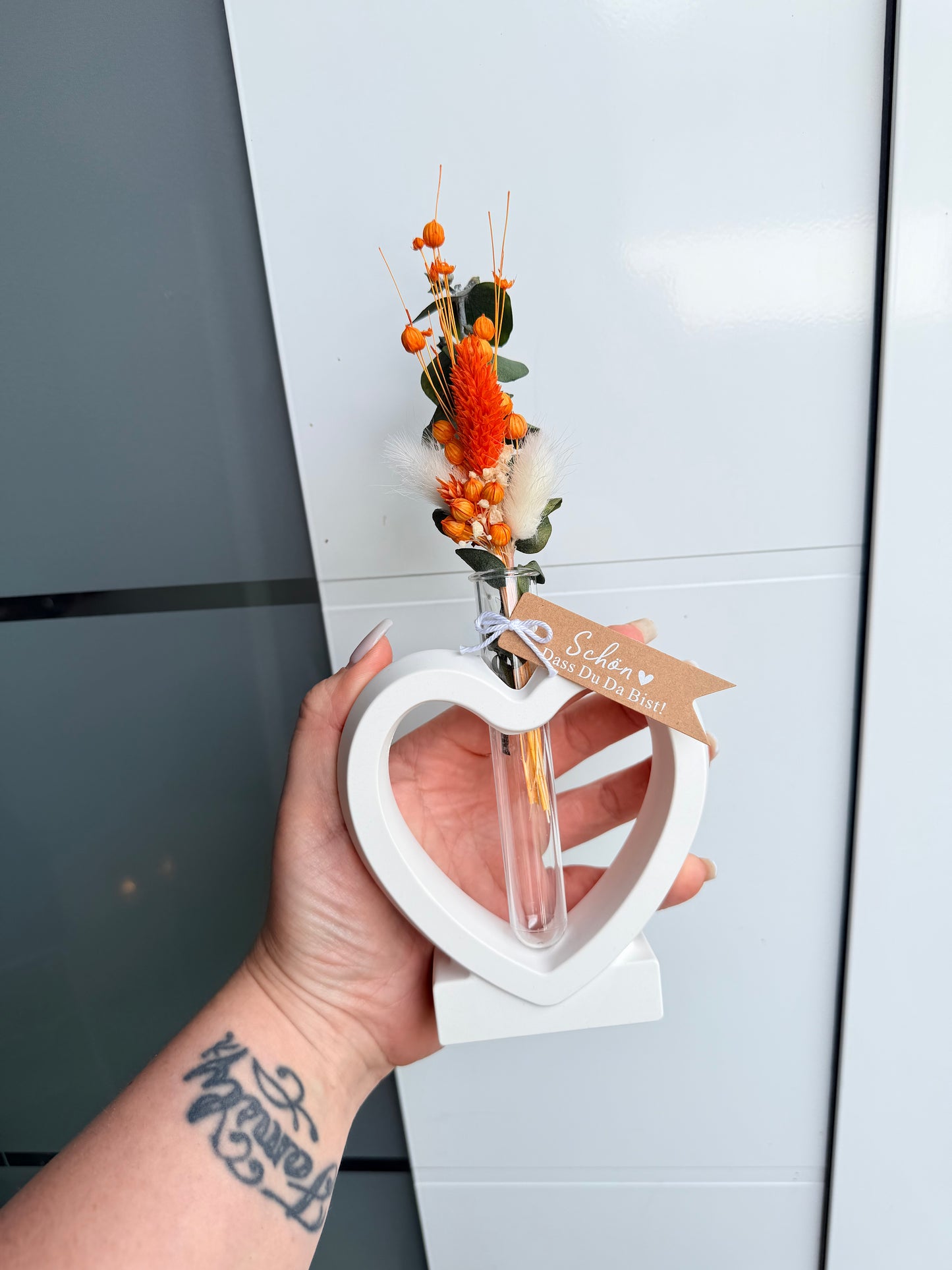 SOFORTKAUF Herz Vase - verschiedene Farben | Geschenkset | Trockenblumen | Personalisiert