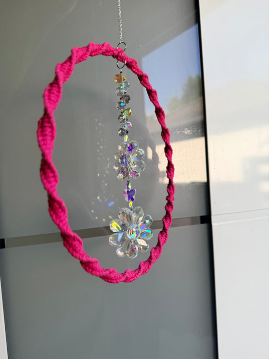 Sofortkauf Blume / Schmetterling Sonnenfänger | PINK Silber / Großer Ring | Sonnencatcher Makramee