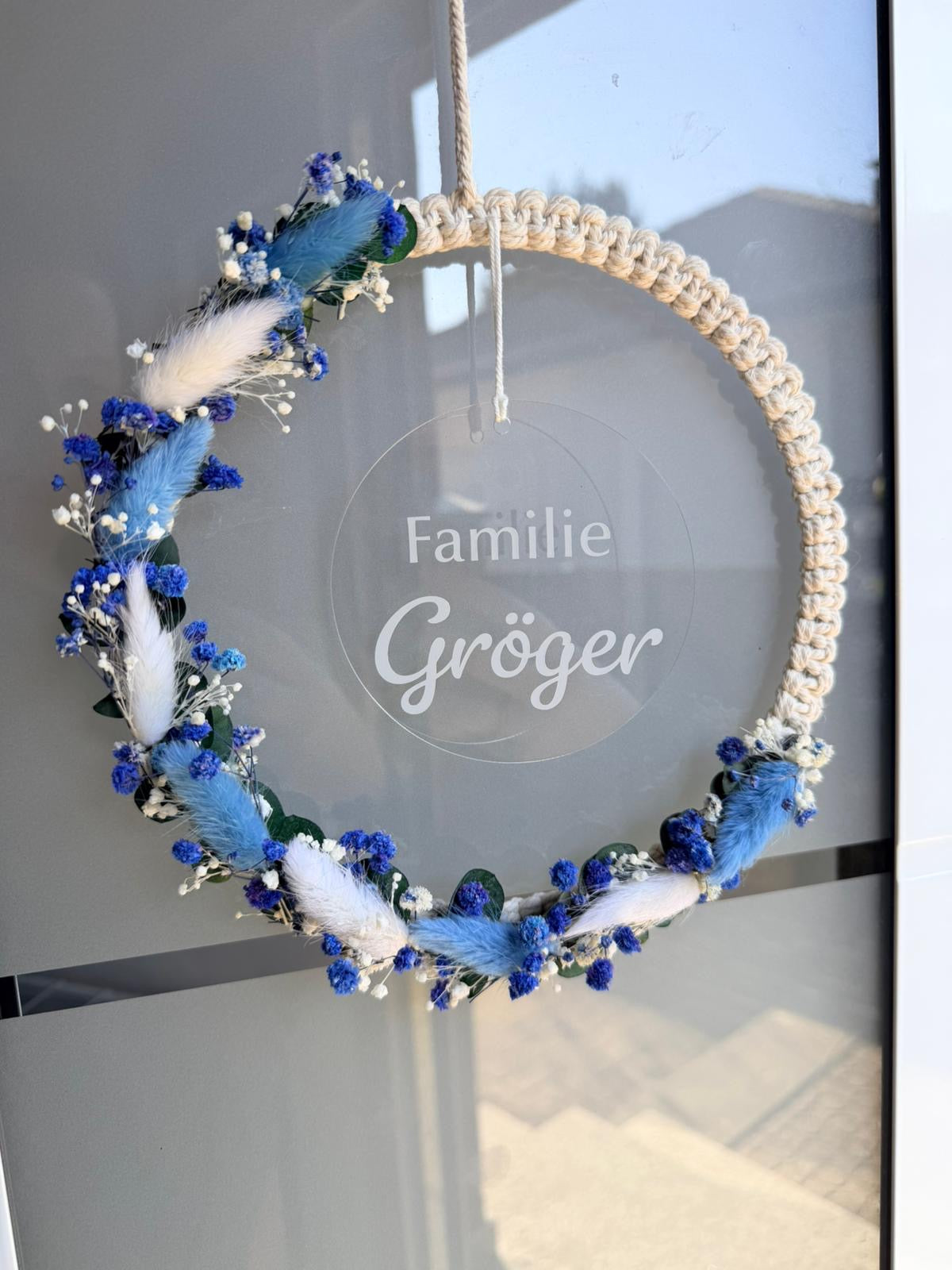 Trockenblumenkranz - Ring / Herz / Stern Wandbehang Makramee - Personalisiert | Hochzeit | Türkranz