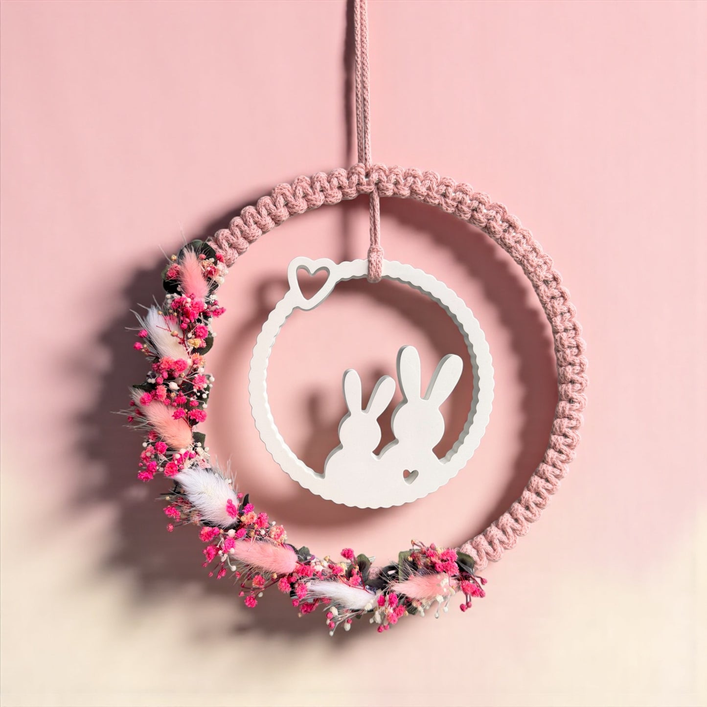 Frohe Ostern Trockenblumen - Ring Wandbehang Makramee