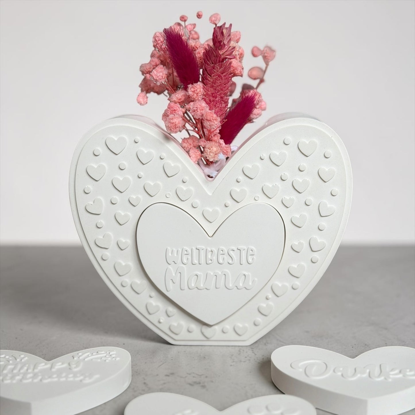 Herz Vase / Foto - Geschenkset | Trockenblumen | Personalisiert | mit verschiedenen Sprüche