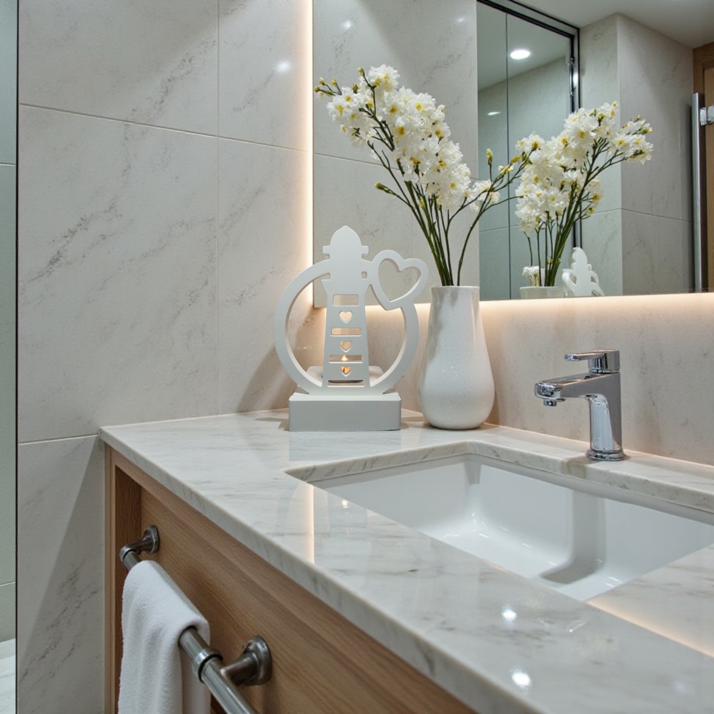 Teelichthalter mit Einschieber Leuchtturm I Kerzenhalter I Maritim