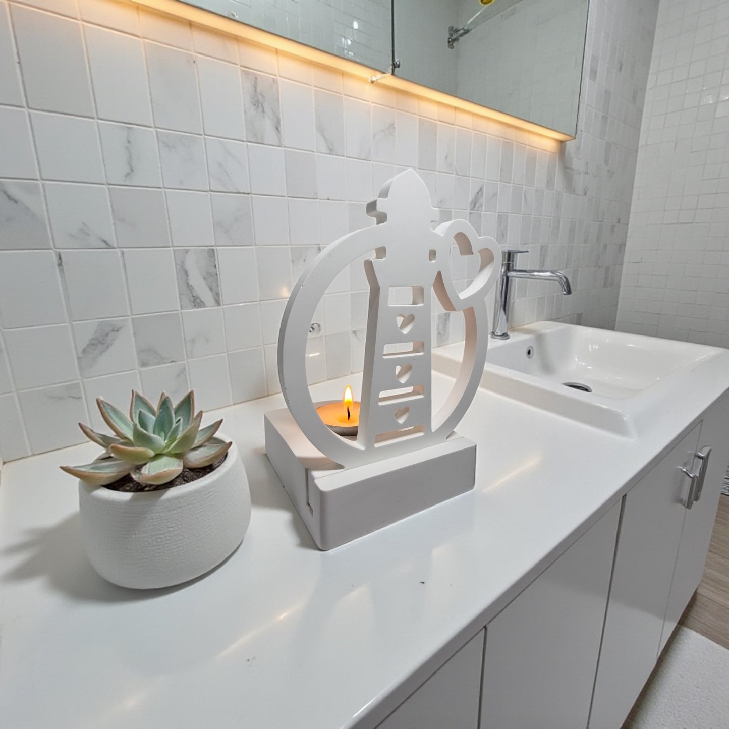 Teelichthalter mit Einschieber Leuchtturm I Kerzenhalter I Maritim