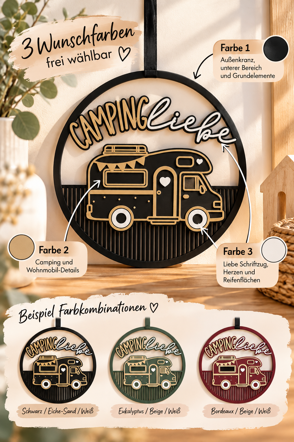 🚐 Campingliebe – Personalisierter Wohnmobil-Kranz | Camping Deko / Camper / Geschenk