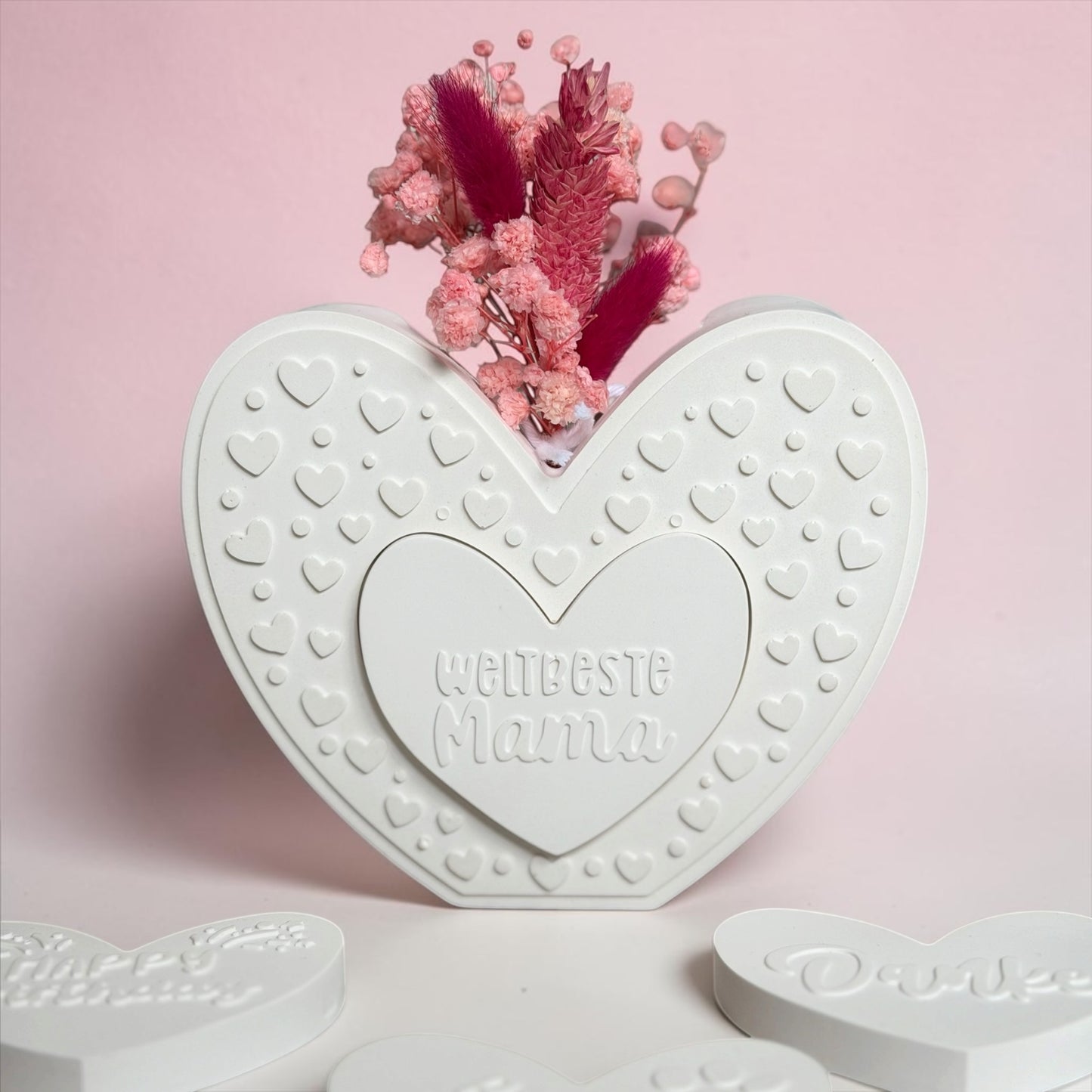 Herz Vase / Foto - Geschenkset | Trockenblumen | Personalisiert | mit verschiedenen Sprüche