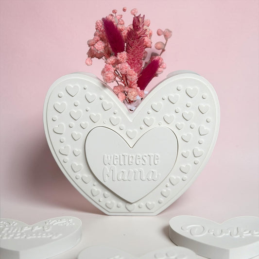 Herz Vase / Foto - Geschenkset | Trockenblumen | Personalisiert | mit verschiedenen Sprüche