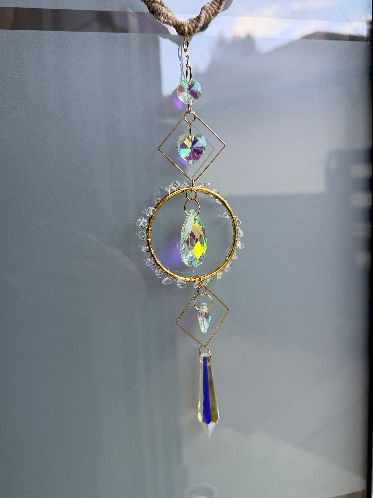 Sofortkauf Herz Beige/Sand - Steine |Gold Suncatcher Makramee
