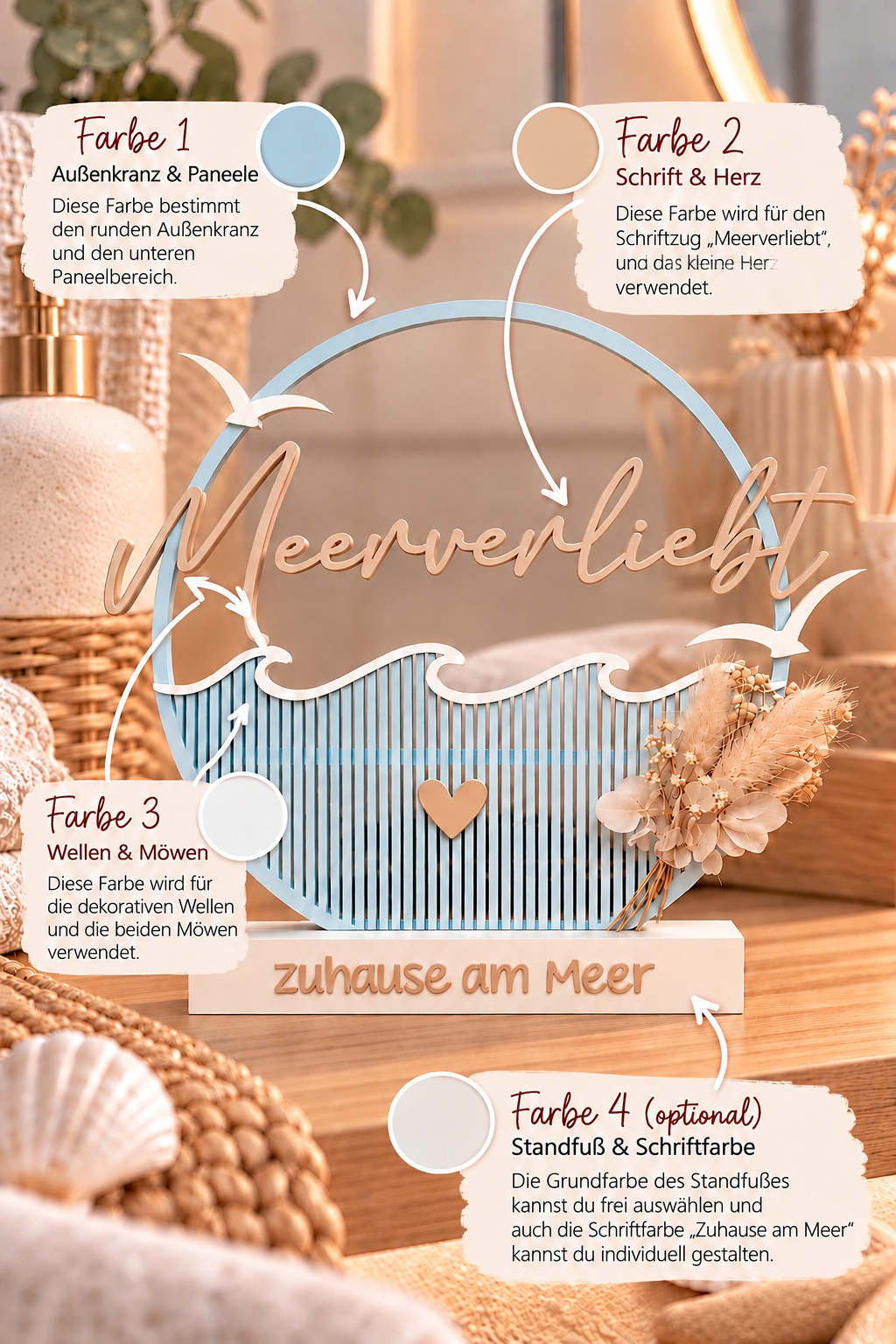 Meerliebe - maritime Deko | Zum Aufstellen & Aufhängen | Geschenk | Meerliebe