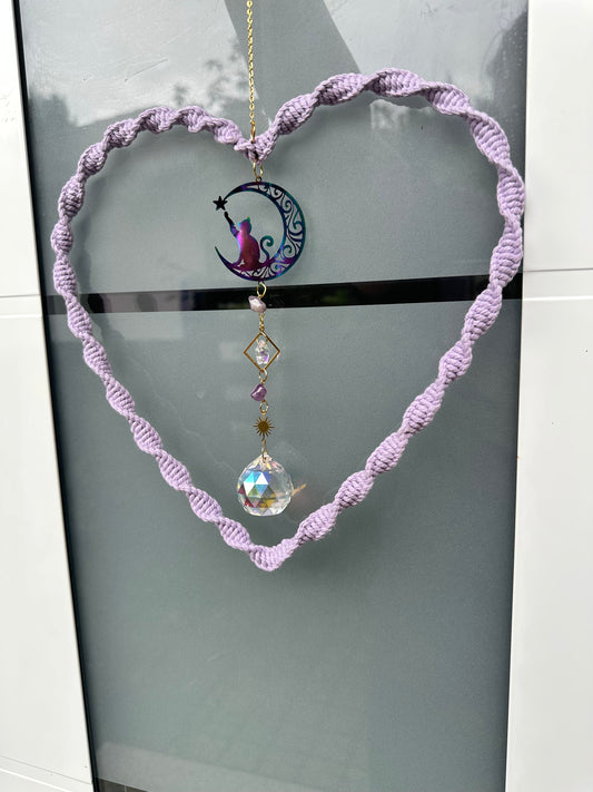 Sofortkauf Sonnenspiel Flieder HERZ KATZE|Gold Suncatcher Makramee