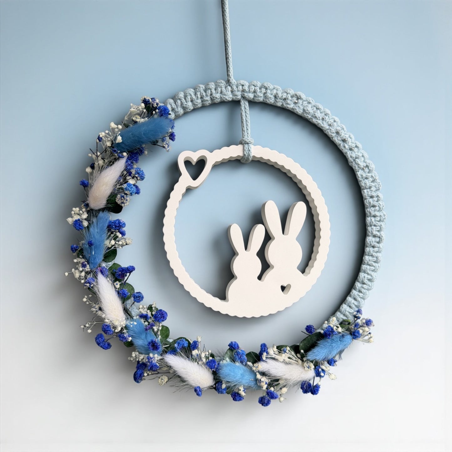 Frohe Ostern Trockenblumen - Ring Wandbehang Makramee