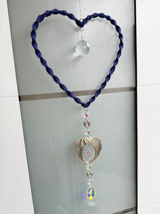 Sofortkauf Herz Dunkelblau Engelsflügel |Silber Suncatcher Makramee