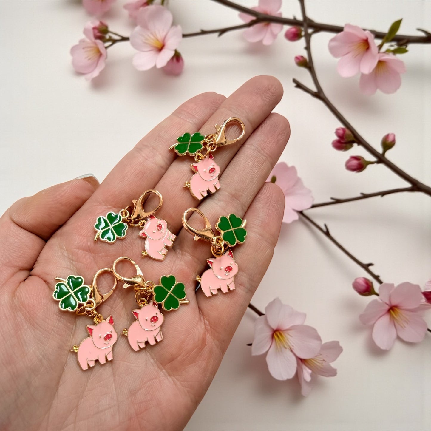Glücksschwein Kleeblatt Anhänger Gold