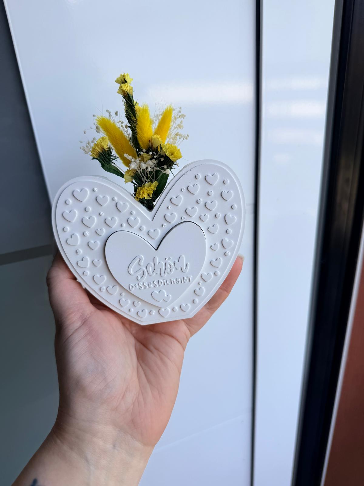 Sofortkauf Herz Vase gelb / Foto - Geschenkset | Trockenblumen | Schön Dass es dich gibt |