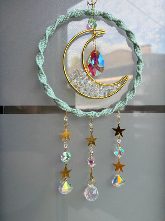 Sofortkauf Ring Mond Weiß Steine GOLD MINT Sonnenfänger | Sonnencatcher Makramee