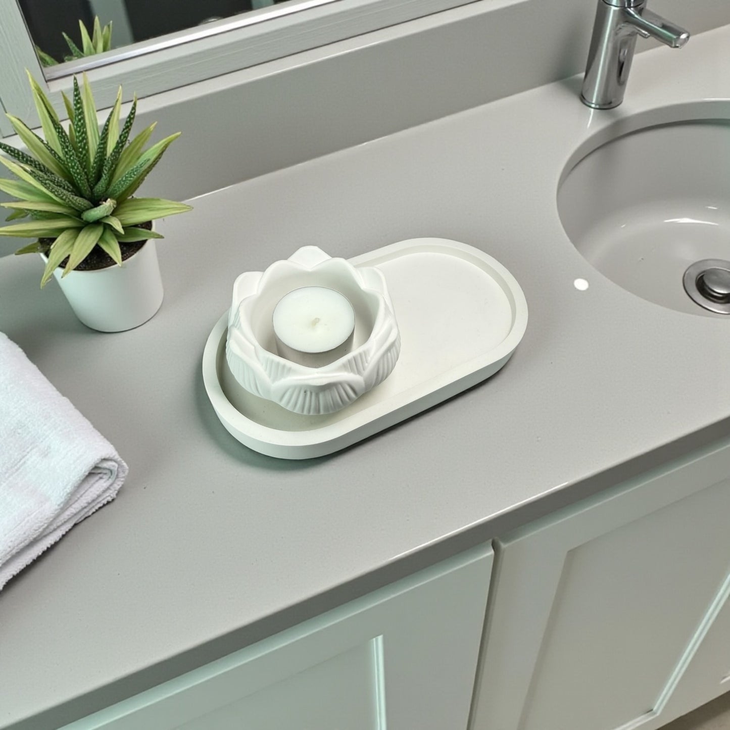 Tablett mit LOTUSBLUME Teelichthalter - Set & Einzeln