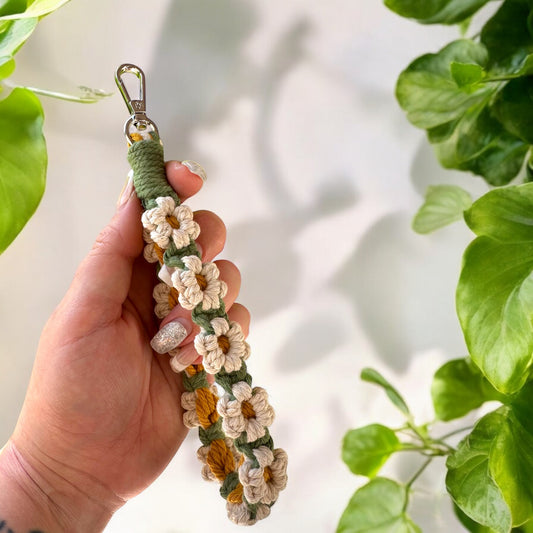 Blumen Makramee Schlüsselanhänger mit Schlaufe Handgelenk