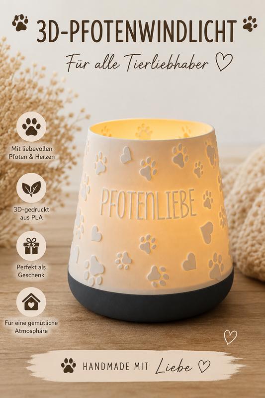 🐾 Windlicht „Pfotenliebe“ – Liebevolle Dekoration für Tierfreunde / LED Teelicht / hochwertig gefertigt aus PLA