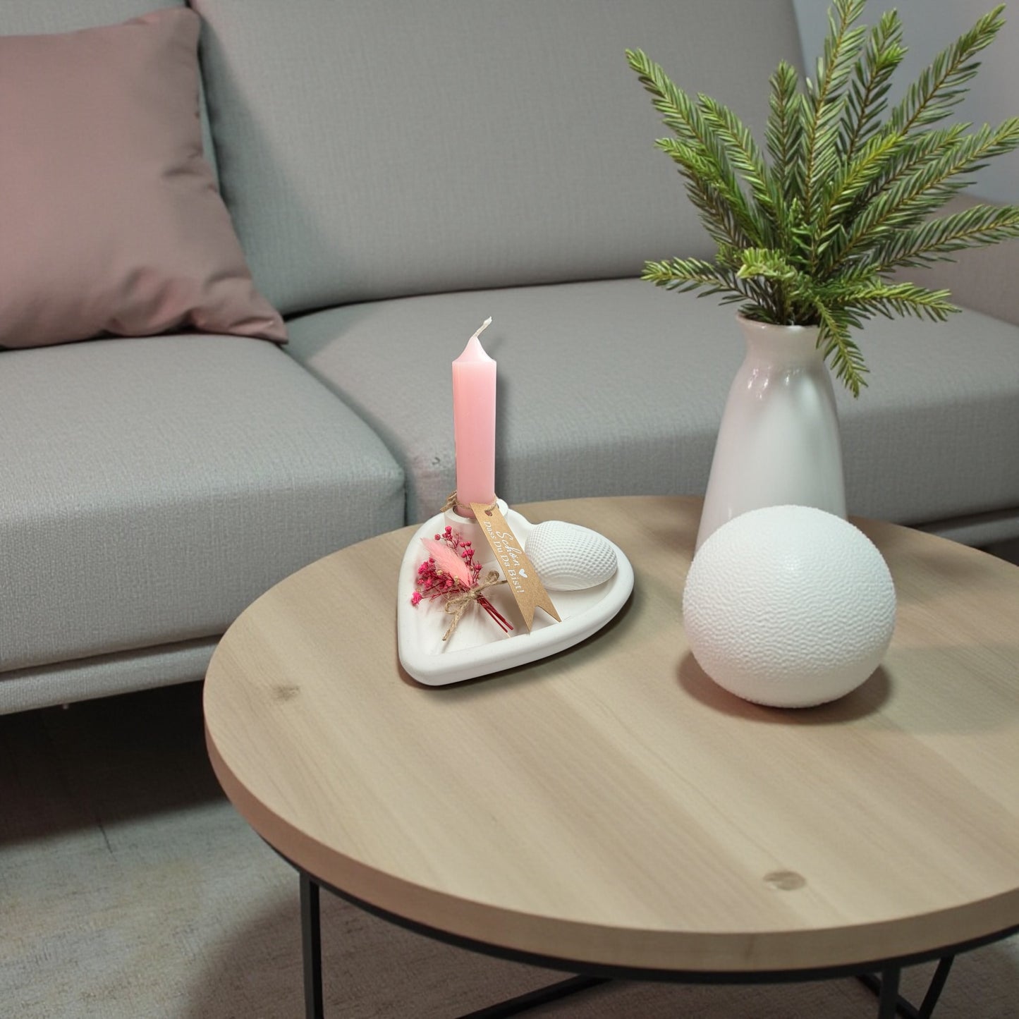 Geschenkset - Kerzenständer Herzform mit kleinem Herz & Kerze | Personslisiert