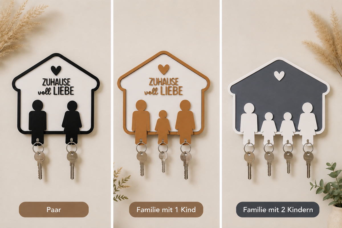 Schlüsselbrett „Zuhause voll Liebe“ |Schlüsselhalter für Paare & Familien | Wanddeko / Geschenk zum Einzug