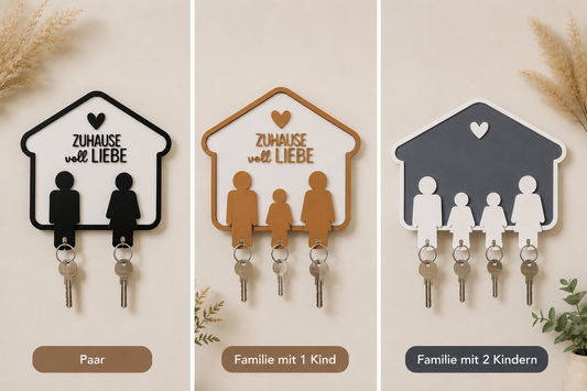 Schlüsselbrett „Zuhause voll Liebe“ |Schlüsselhalter für Paare & Familien | Wanddeko / Geschenk zum Einzug