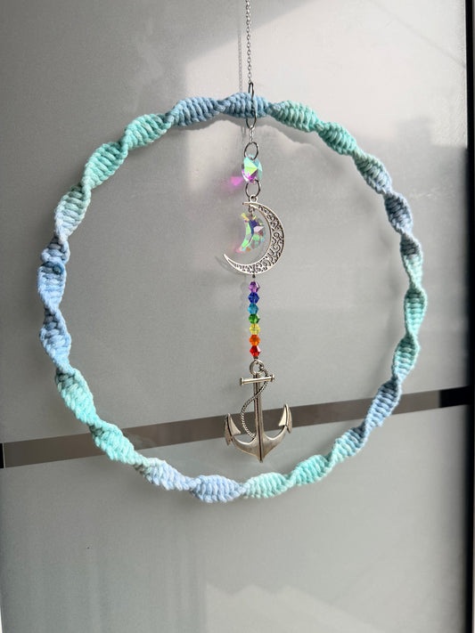 Sofortkauf Silber Großer Ring Blau Anker Sonnenfänger | Sonnencatcher Makramee
