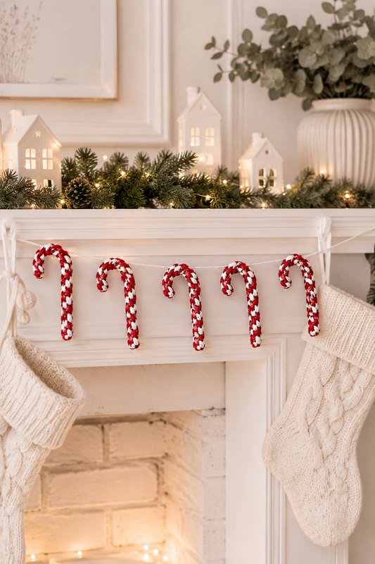 🍭 Handgefertigte Zuckerstangen – weihnachtliche Makramee-Dekoration