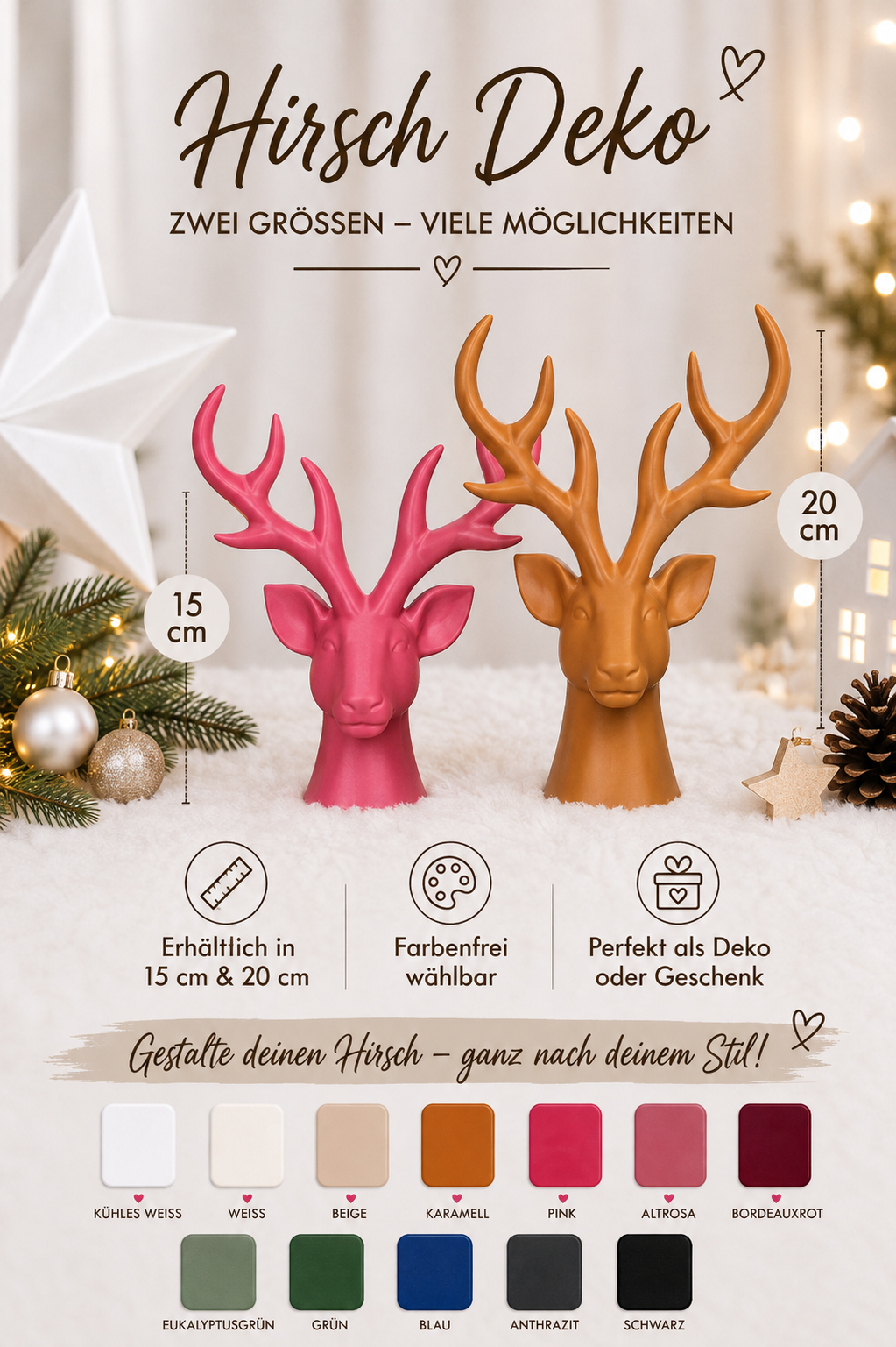 Dekorativer Hirschkopf 🦌 Hirsch | Weihnachten