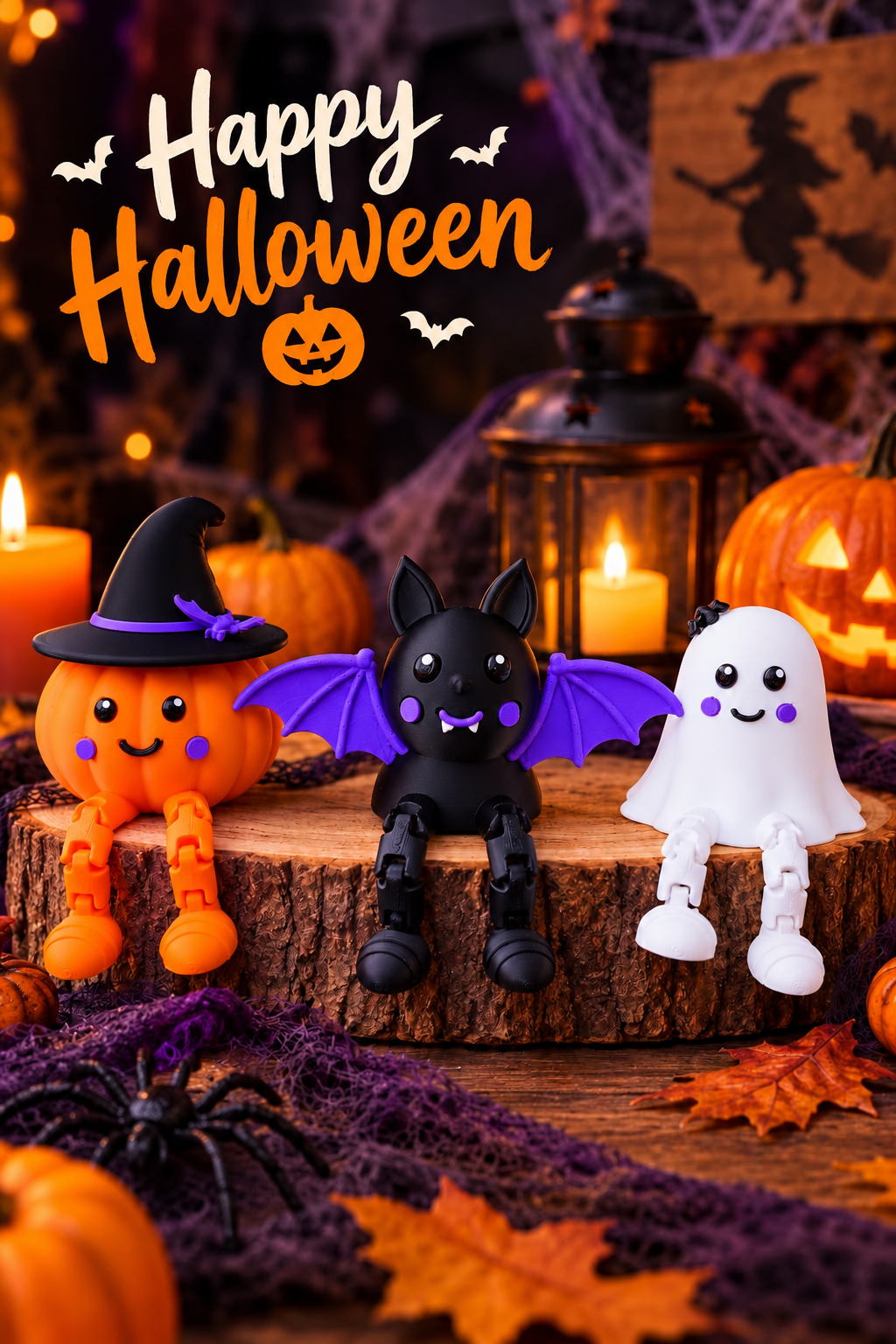 Halloween Wackelbein Figuren 🎃 Kürbis Fledermaus Gespenst | 3D-Druck Deko | einzeln, 2er-Set oder 3er-Set