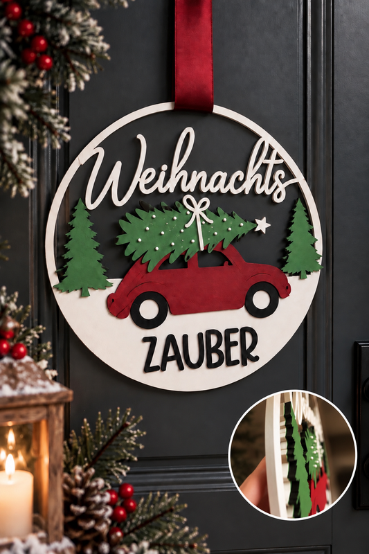 Weihnachtszauber Türkranz MEHRFARBIG | 3D Weihnachtsdeko | Türkranz Weihnachten | Farbwahl | Ø 22 cm | optional mit LED-Lichterkette