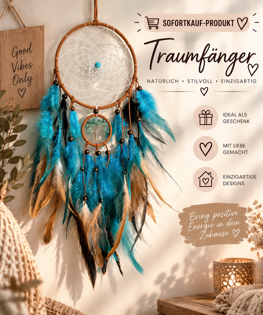 Sofortkauf Boho Traumfänger Federn | Blau | Braun | Schwarz | Lebensbaum | Wandbehang