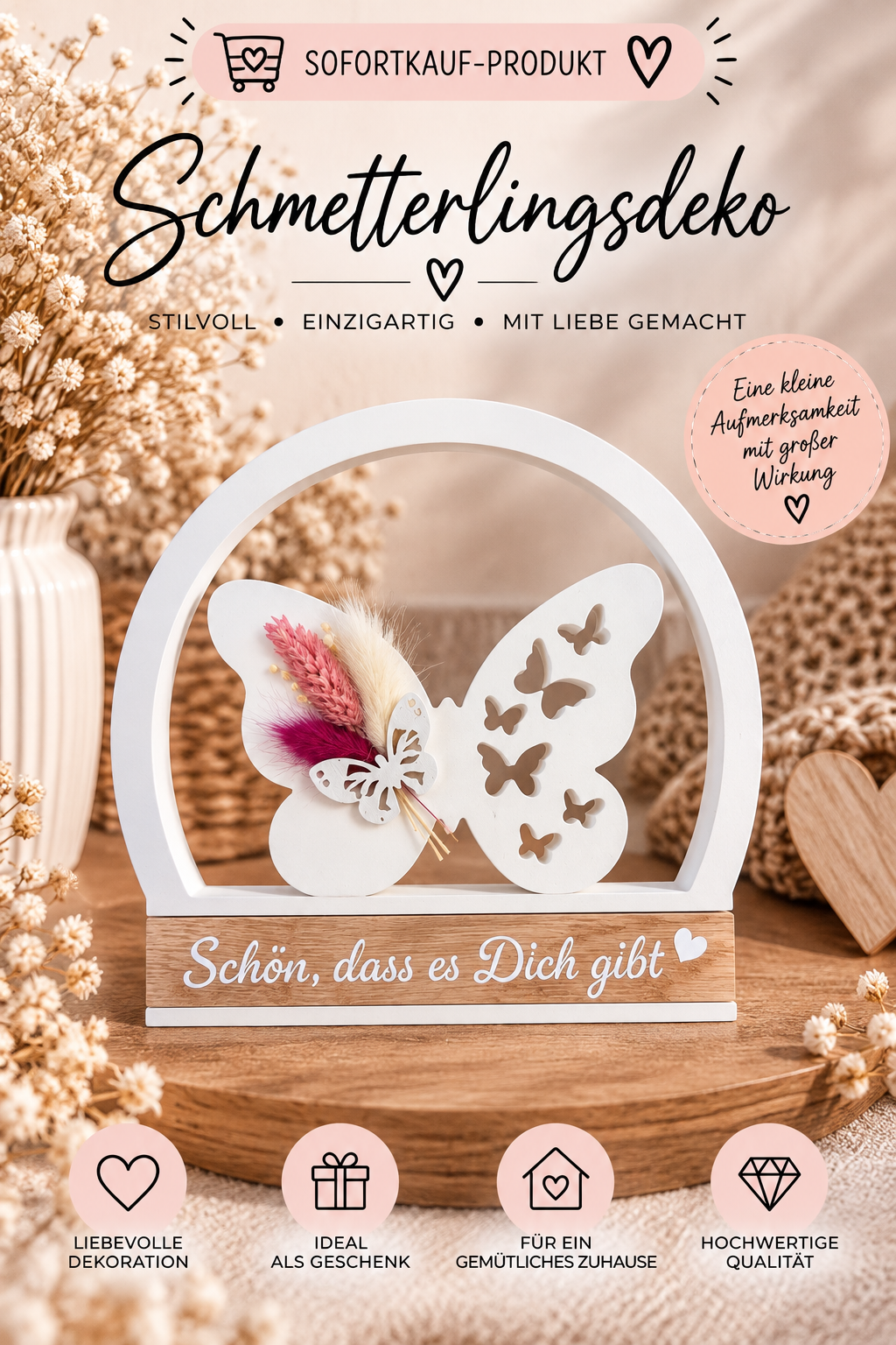 Sofortkauf Schmetterling im Bogen Trockenblumen | Personalisiert | Deko |