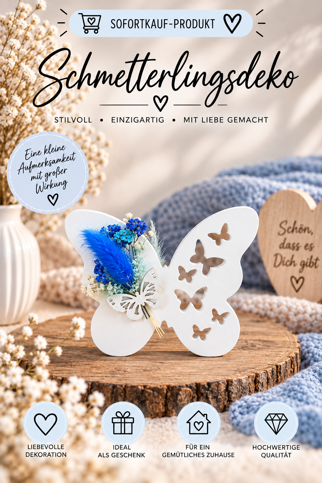 Sofortkauf Schmetterling - einzeln / blaue Trockenblumen | Deko |