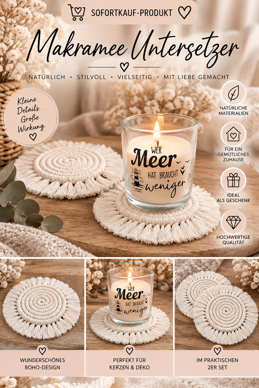 Sofortkauf Untersetzer Makramee Weiß / Beige | Wohn - Accessoires | Camping | Kordel & Makramee | Boho Deko