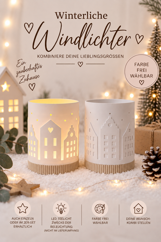 Windlichthaus – beleuchtete Winterdeko | Teelichthalter | 2er Set verfügbar
