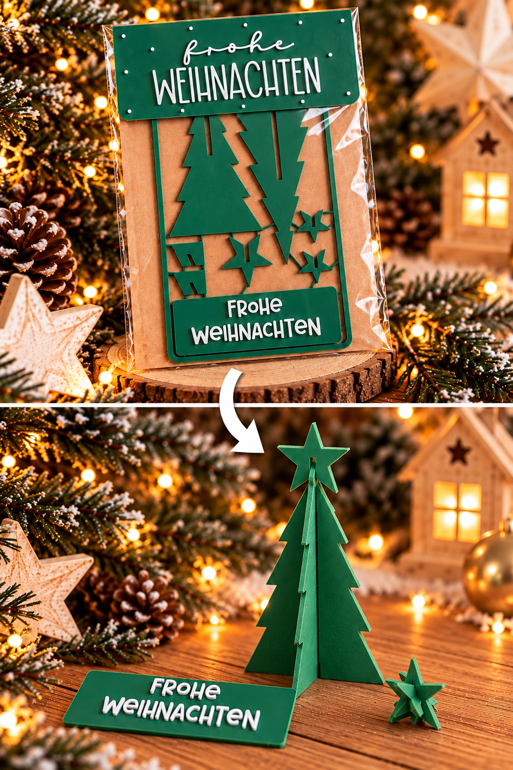 DIY Weihnachtskarten-Kit „Frohe Weihnachten“ | 3D Tannenbaum zum Zusammenstecken | Weihnachtsgeschenk | Mitbringsel